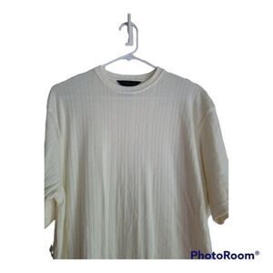 jf j. Ferrar Knit Ribbed Crewneck Dress Shirt Size Medium, Off White